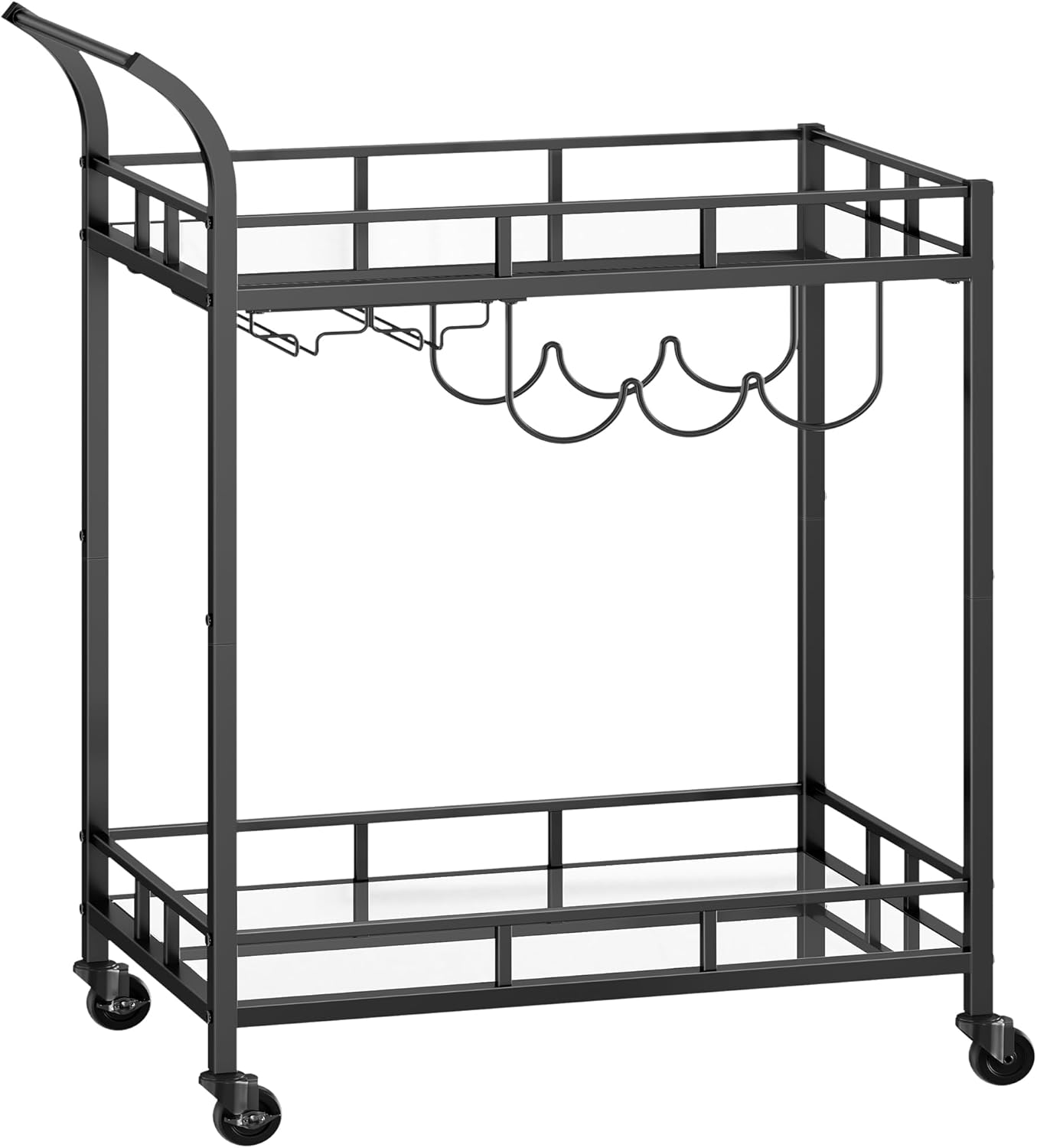 Carro de Bebidas, Carrito de Bar, Carro de Servicio con 2 Estantes de Espejo, Portavasos, Portavinos, para Comedor, Bar de Casa, Cocina, Dorado MLRC090A03