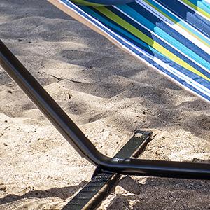 【Summervibes】SUPERJARE Striped Adjustable Fabric Double Portable Hammock with Stand, 450lbs Heavy-Duty Padded Cotton-Polyester Hammock, Detachable Pillow, Strong Curved Bar, Portable Carrying Bag, Ideal for Home Decor & Outdoor Use