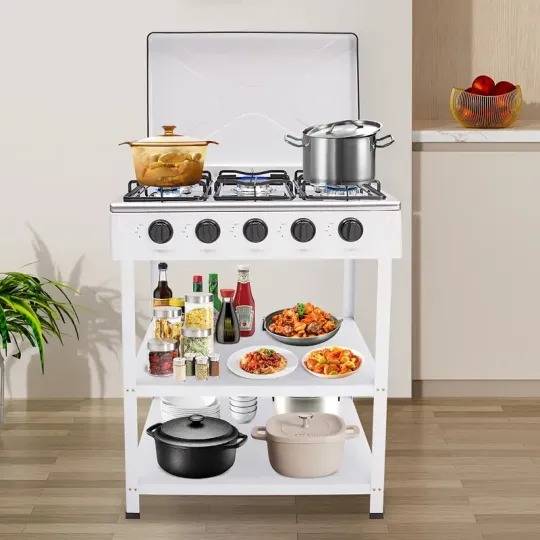 1 Pieza Estufa de Camping al Aire Libre con Estufa de 5 Quemadores, Estufa Portátil para Saltear, Cocinar Pasta, Cocinar Sopa, Etc., Adecuada para Acampar, Pescar, Viajes en RV y Otras Actividades al Aire Libre. (Manguera no incluida)