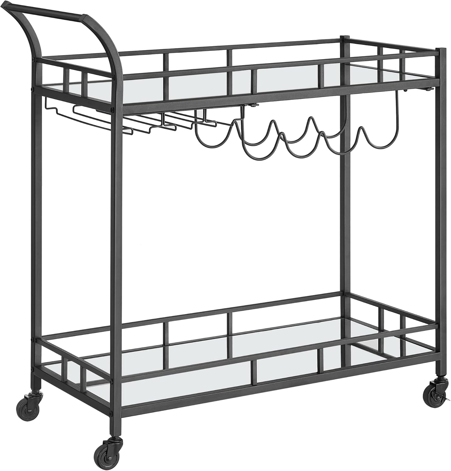 Carro de Bebidas, Carrito de Bar, Carro de Servicio con 2 Estantes de Espejo, Portavasos, Portavinos, para Comedor, Bar de Casa, Cocina, Dorado MLRC090A03
