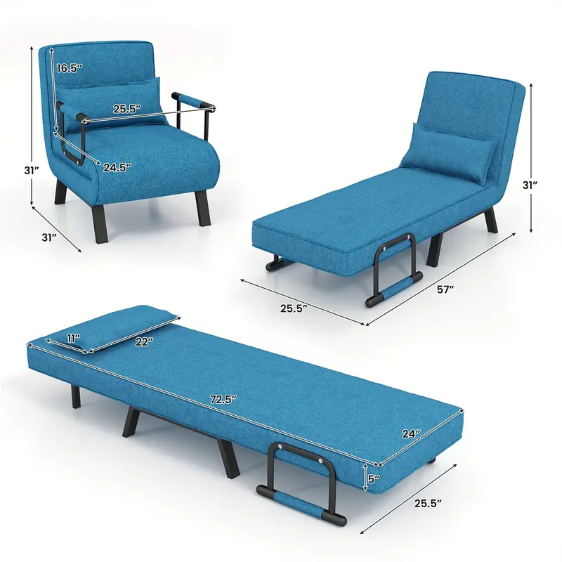 Sillón cama convertible redondo con cojín.