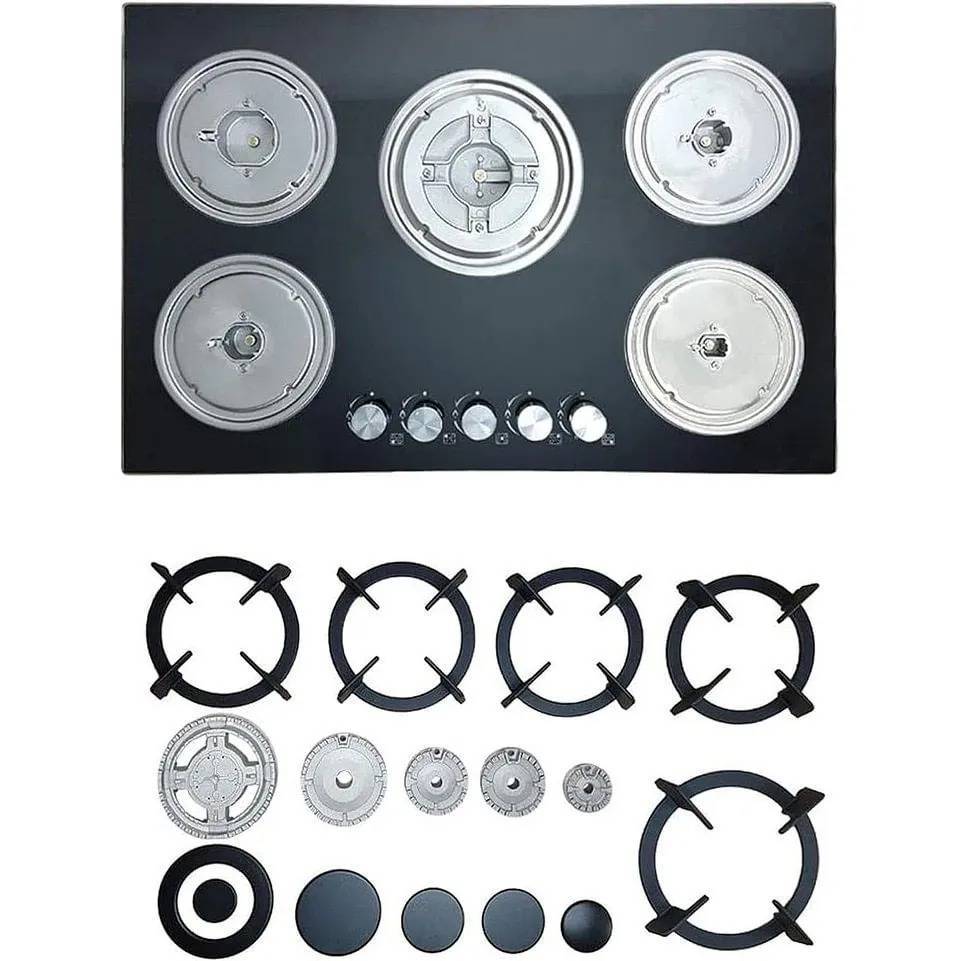 Parrilla de Gas Empotrable 5 Quemadores De Gas Cristal Templado Empotrable Grueso Estufas Empotrables Hogar Cocina Gas Natural o Gas LP Estufa de Mesa Parrillas