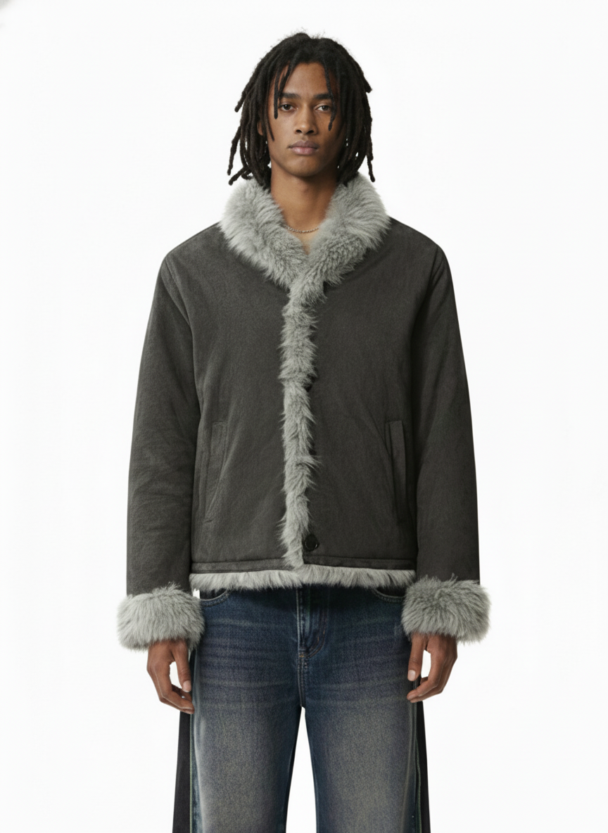 Retro High-Street Suede-Look Lapel Warm Fleece Jacket