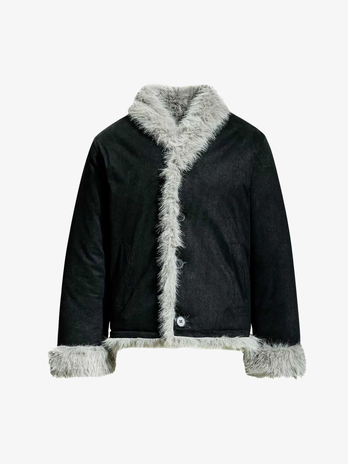 Retro High-Street Suede-Look Lapel Warm Fleece Jacket