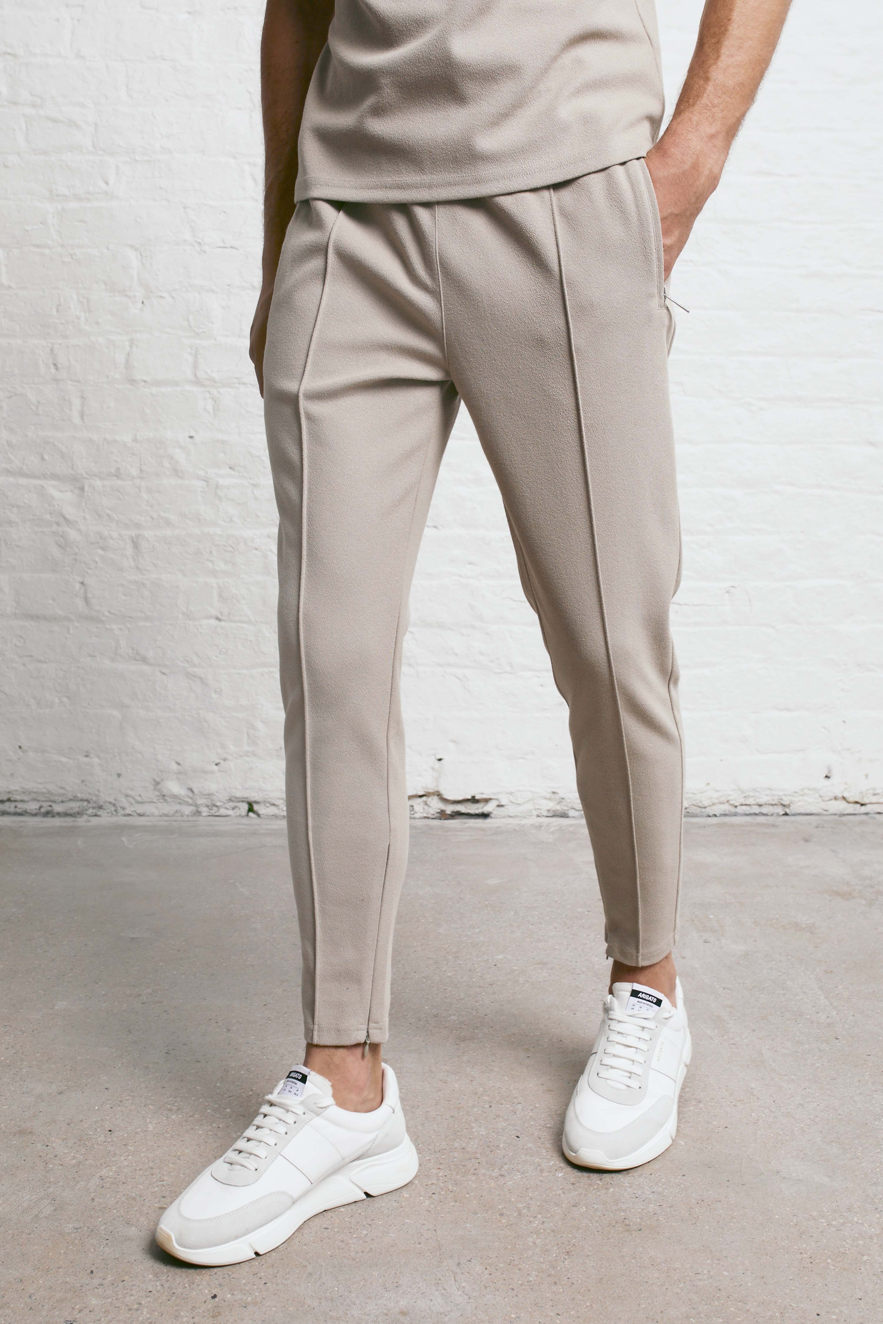Textured Smart Pleated Pant - Stone