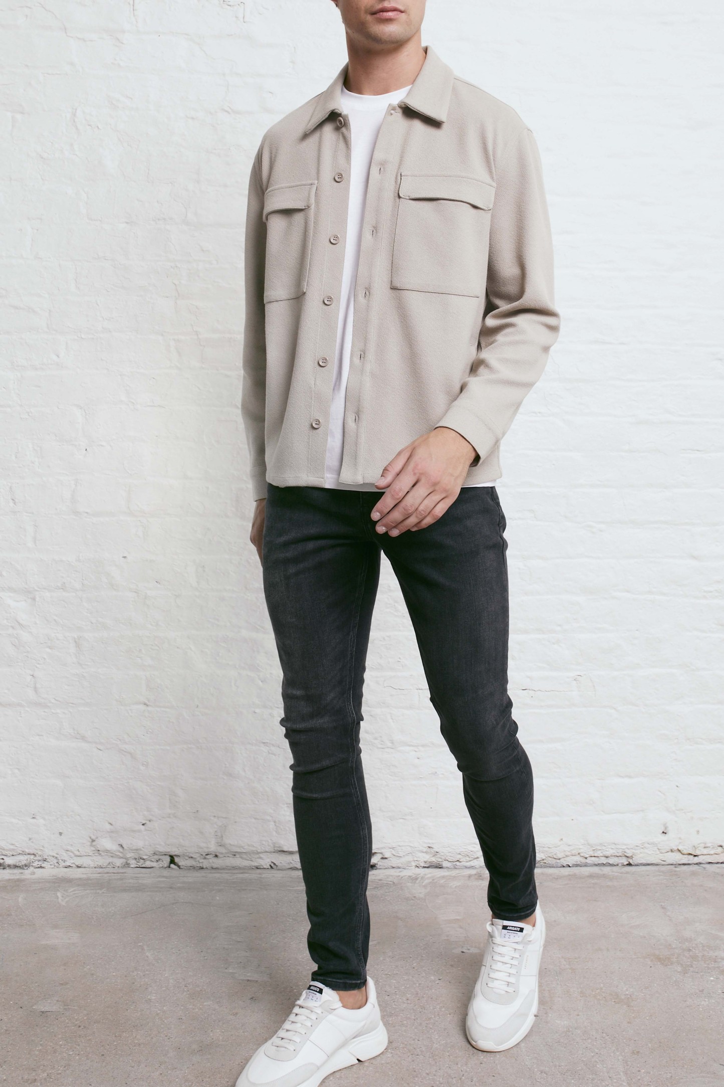 Textured Button Overshirt - Stone