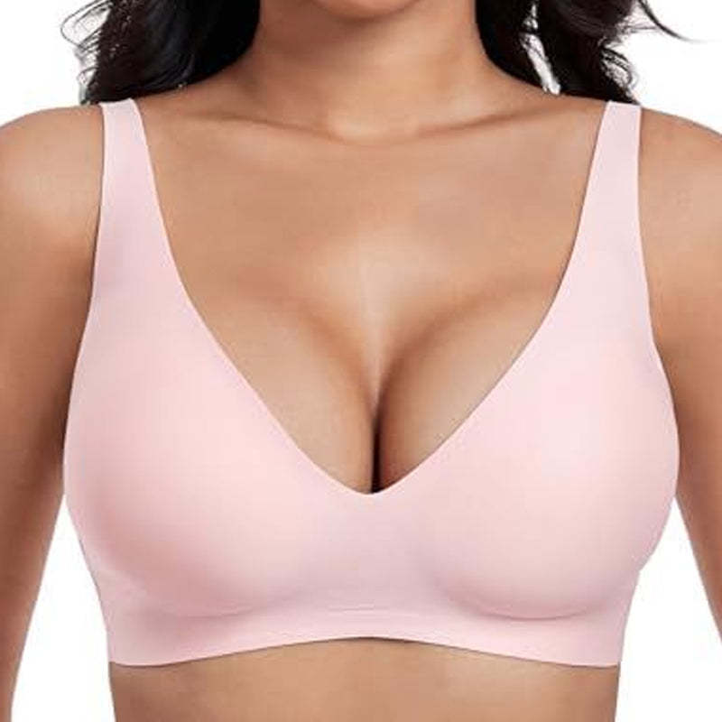 2-Piece Set💕 Jelly Wireless Womens Comfortable Wireless Bras Push Up Bralettes Seamless Tshirts Bras Deep V Everyday Bras