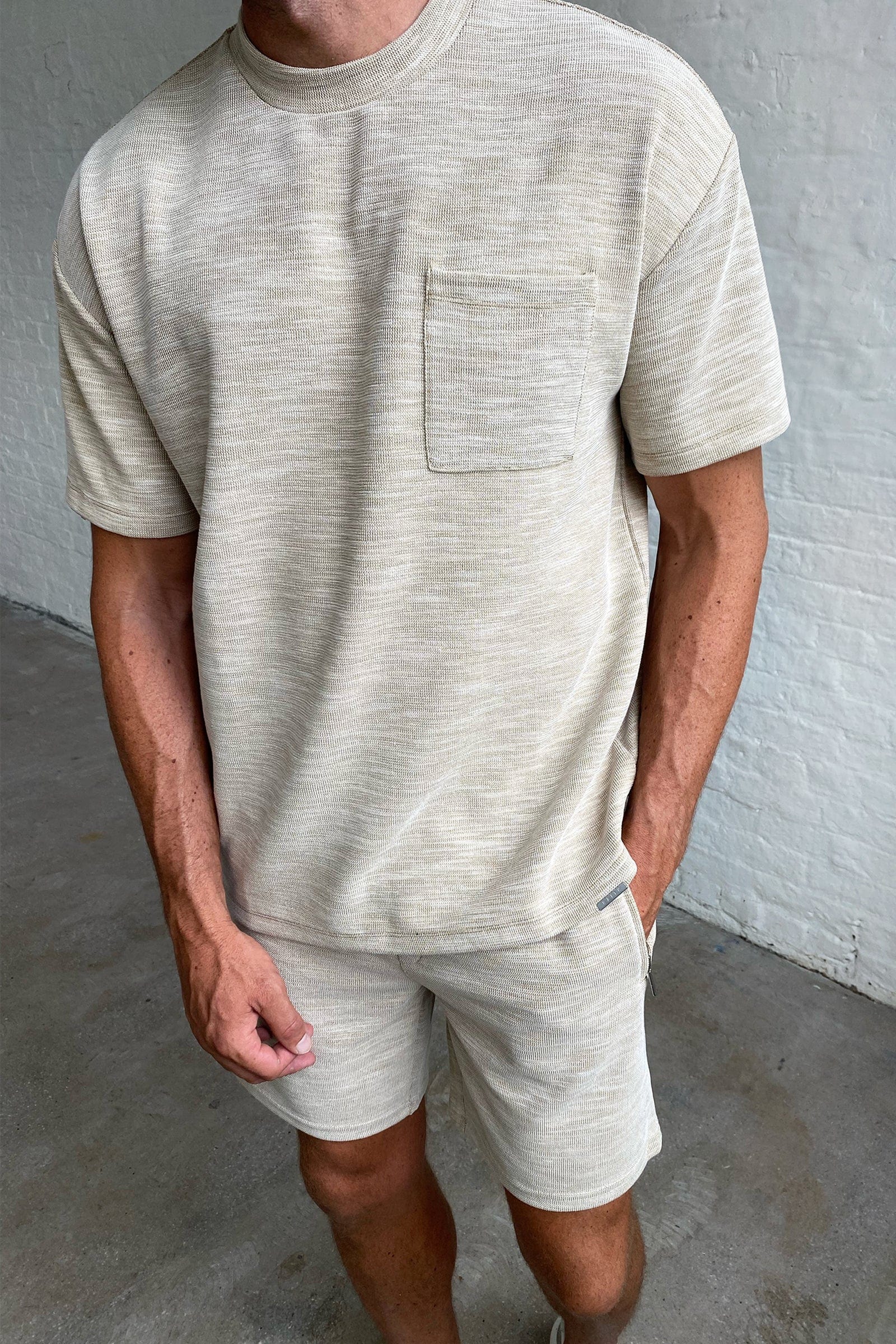 RELAXED TEXTURED SHORT - BEIGE MARL