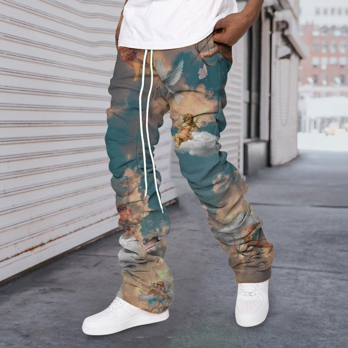 Vintage Flaming Angel Pile Pants Trousers-Uraldept Trendy Clothing Store