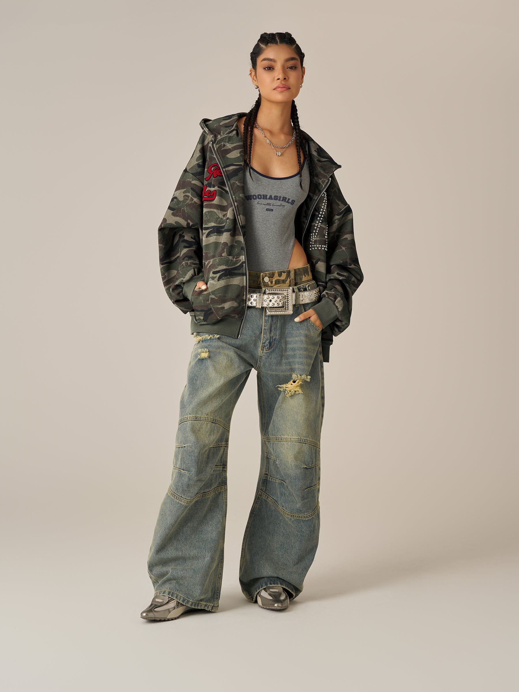 Aelfric Eden Boxy Camo Zip Up Hoodie-LL Trendy Clothing Store