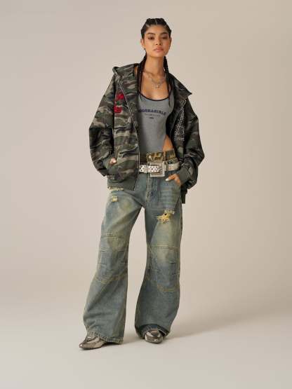 Aelfric Eden Boxy Camo Zip Up Hoodie-LL Trendy Clothing Store