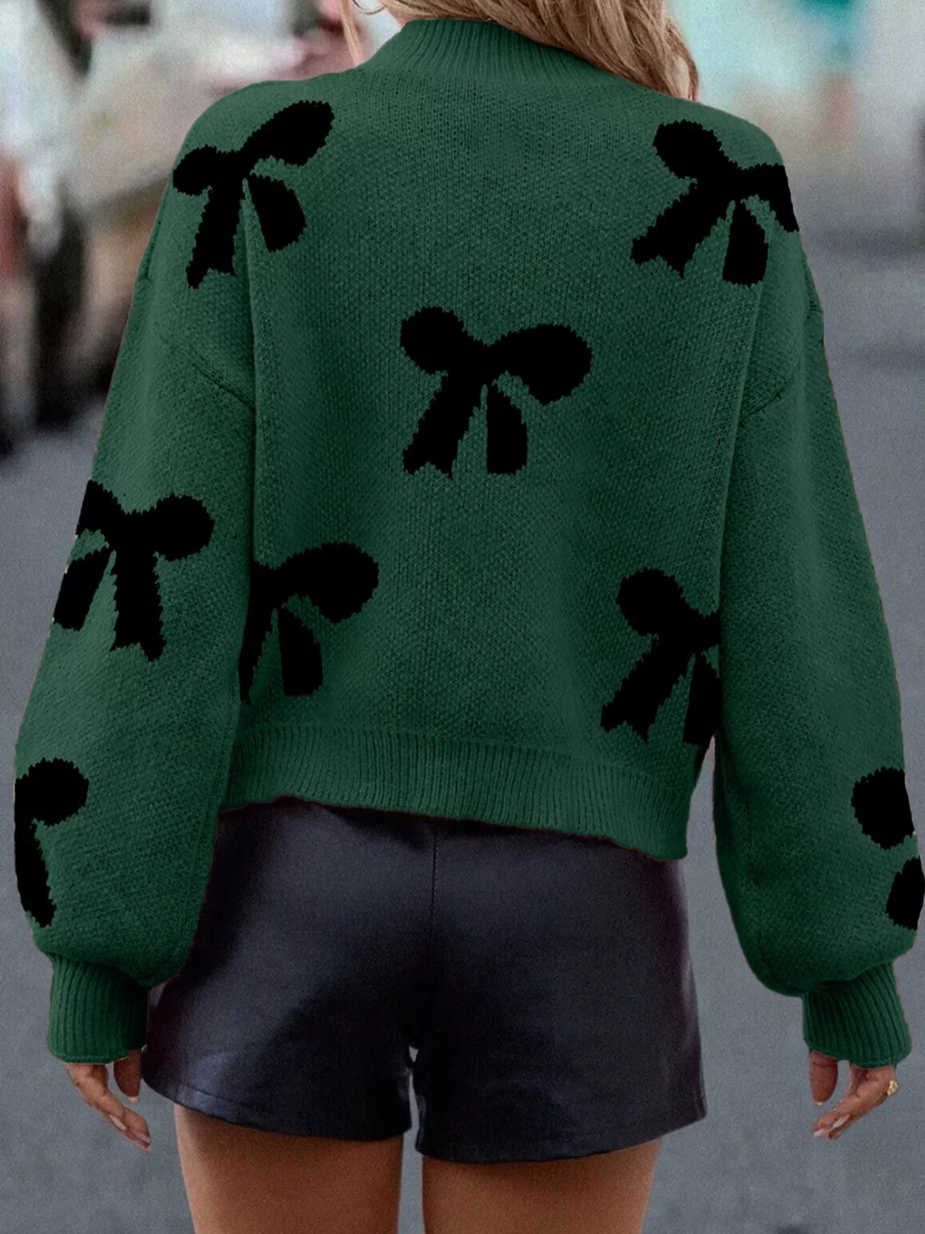 Pearl Bow Sweater Dark Green (ships 2-3 weeks)-LL Trendy Clothing Store