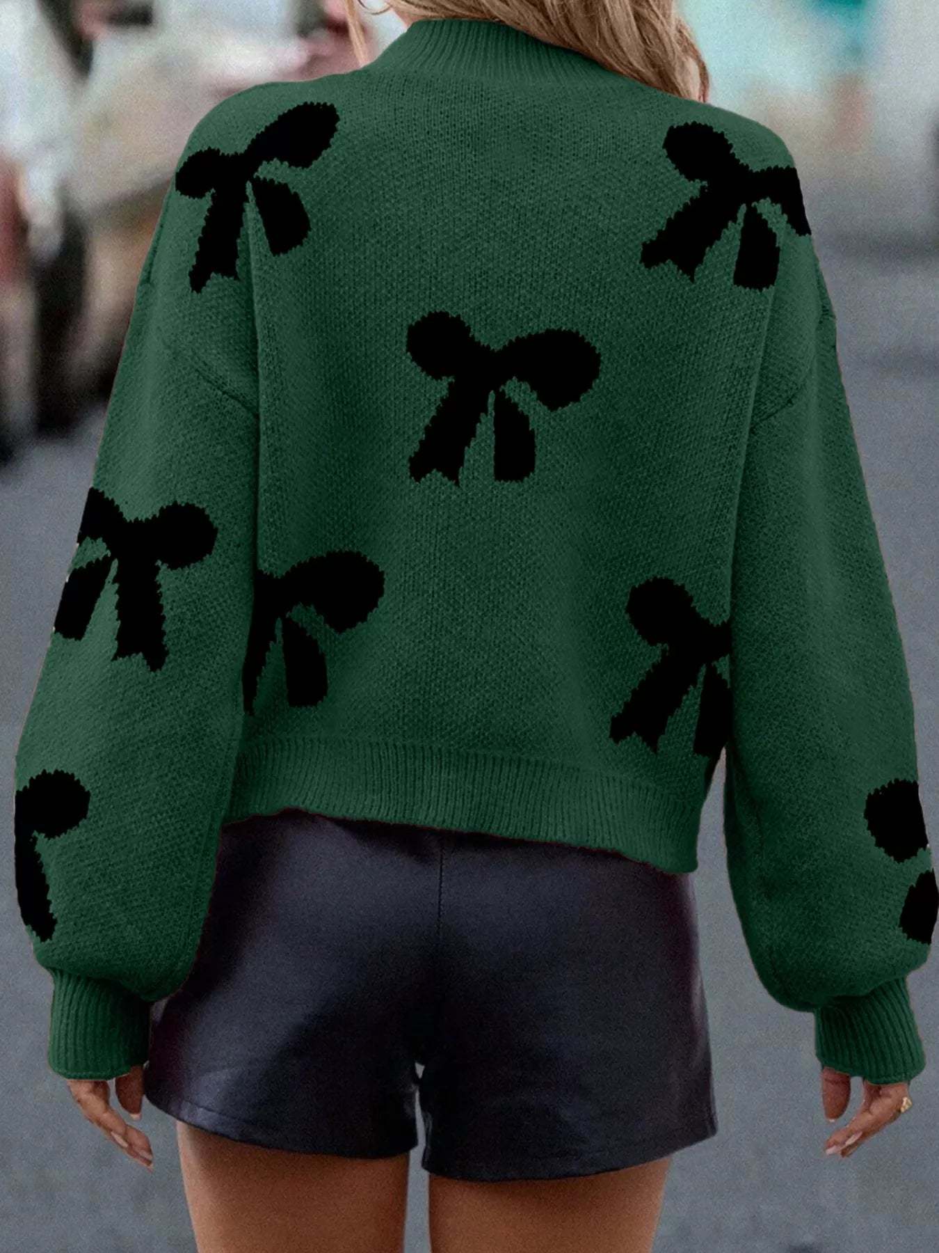 Pearl Bow Sweater Dark Green (ships 2-3 weeks)-LL Trendy Clothing Store
