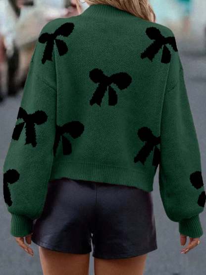 Pearl Bow Sweater Dark Green (ships 2-3 weeks)-LL Trendy Clothing Store