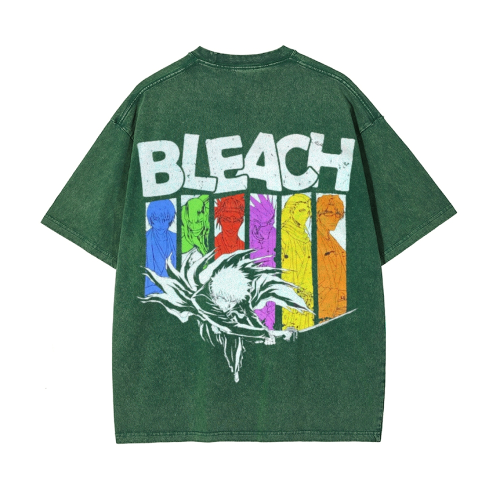 Vintage Unisex-Adult Oversized Washed Cotton T-Shirt Graphic BLEACH - Shinigami T-shirt-Uraldept Trendy Clothing Store