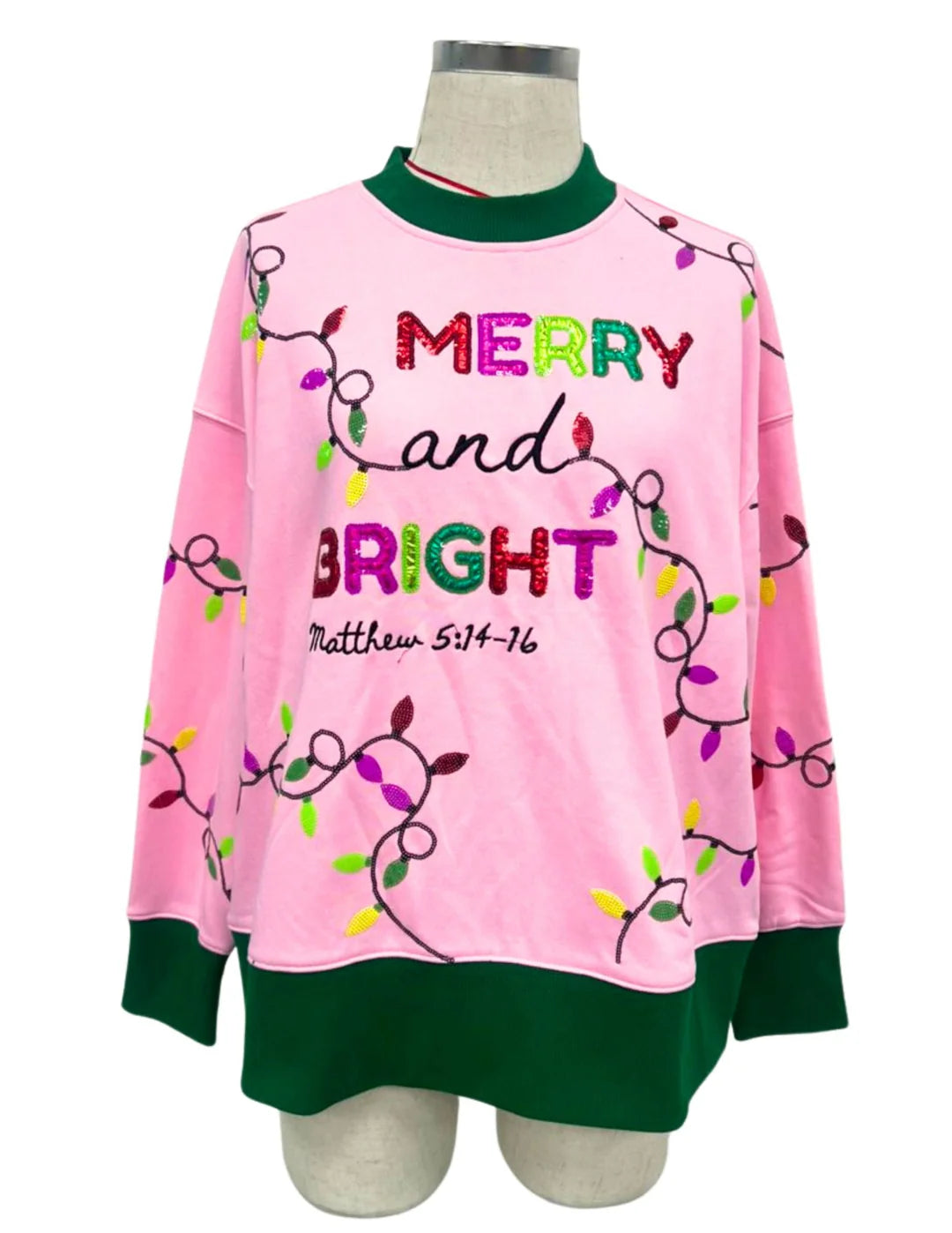 BRIANNA CHRISTMAS LIGHTS PINK SWEATSHIRT RTS-LL Trendy Clothing Store