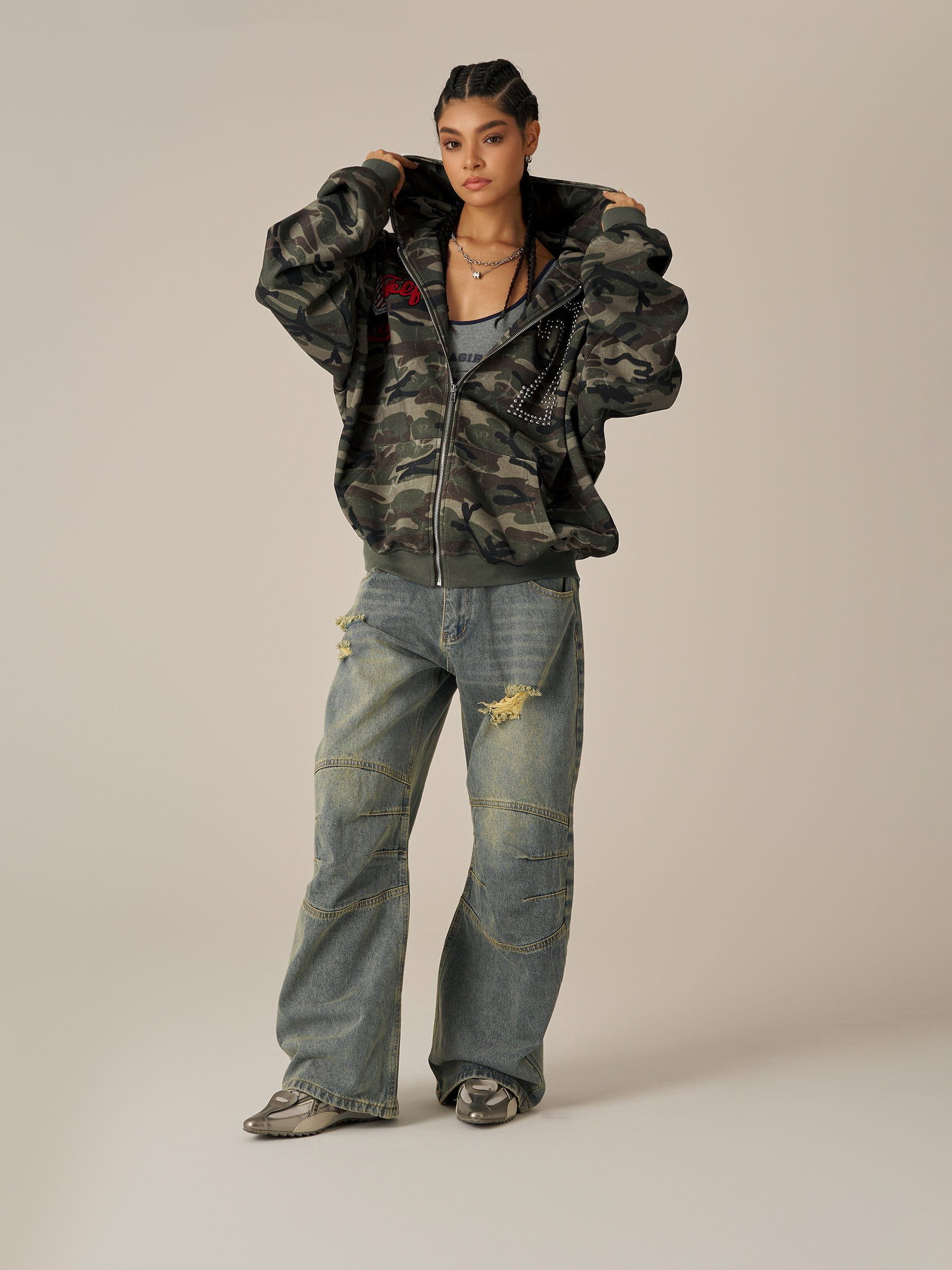 Aelfric Eden Boxy Camo Zip Up Hoodie-LL Trendy Clothing Store