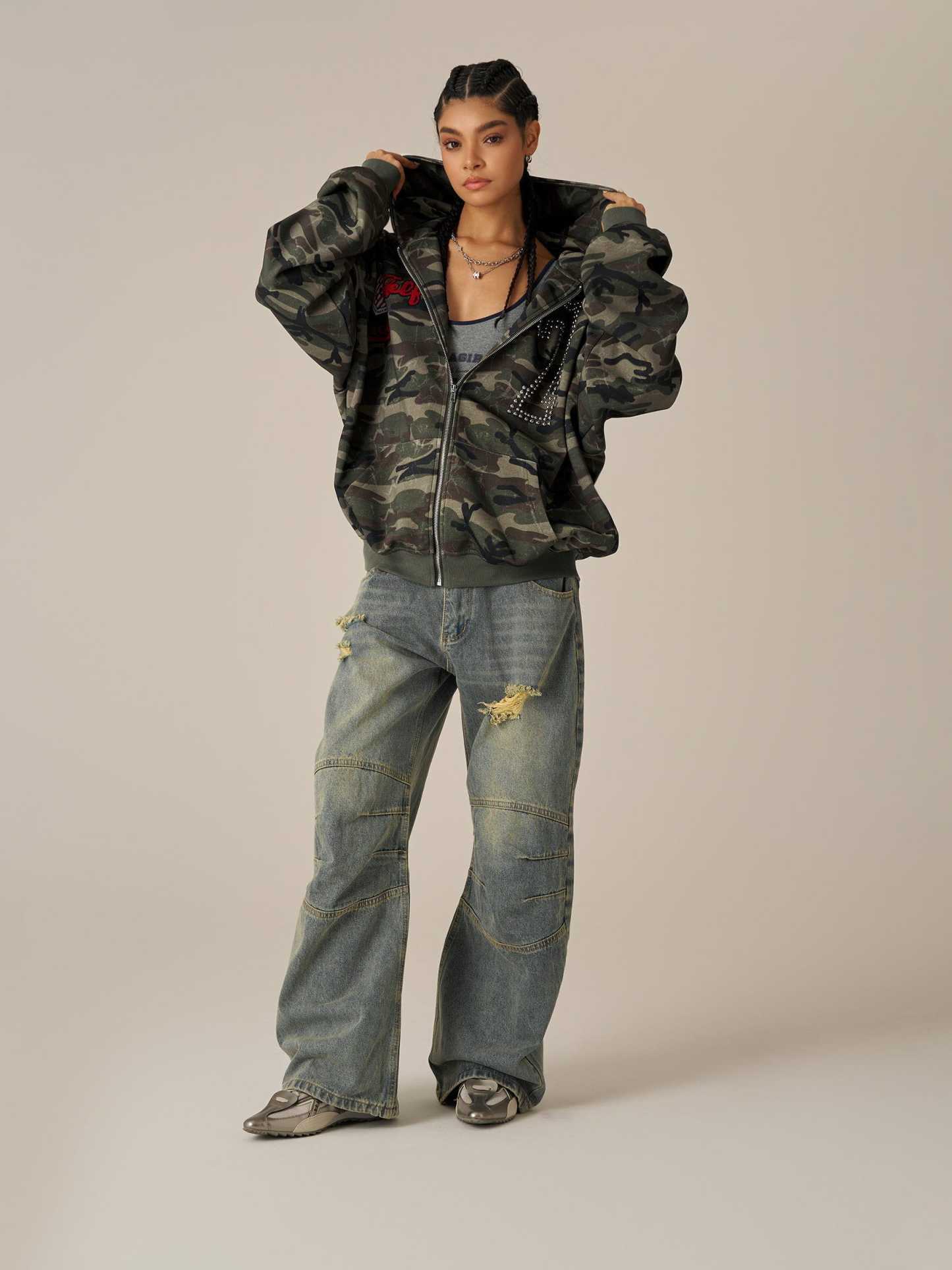 Aelfric Eden Boxy Camo Zip Up Hoodie-LL Trendy Clothing Store