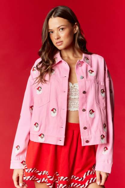 Embroidered Pink & Red Santa Jacket RTS-LL Trendy Clothing Store