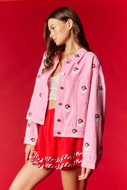 Embroidered Pink & Red Santa Jacket RTS-LL Trendy Clothing Store