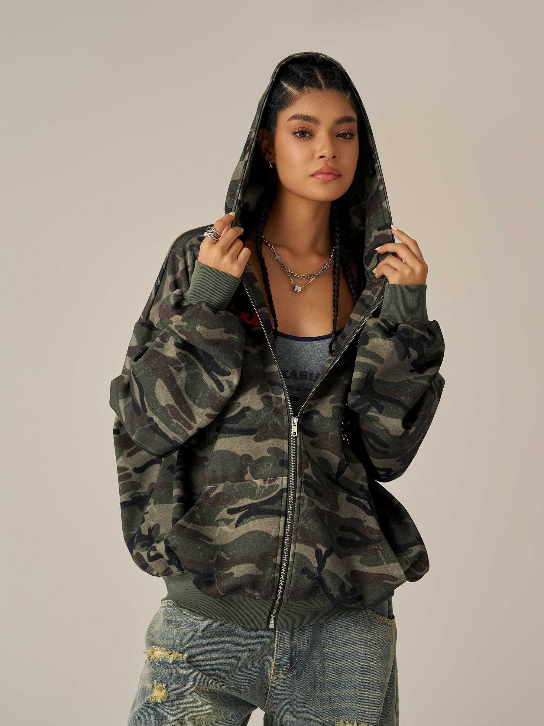 Aelfric Eden Boxy Camo Zip Up Hoodie-LL Trendy Clothing Store