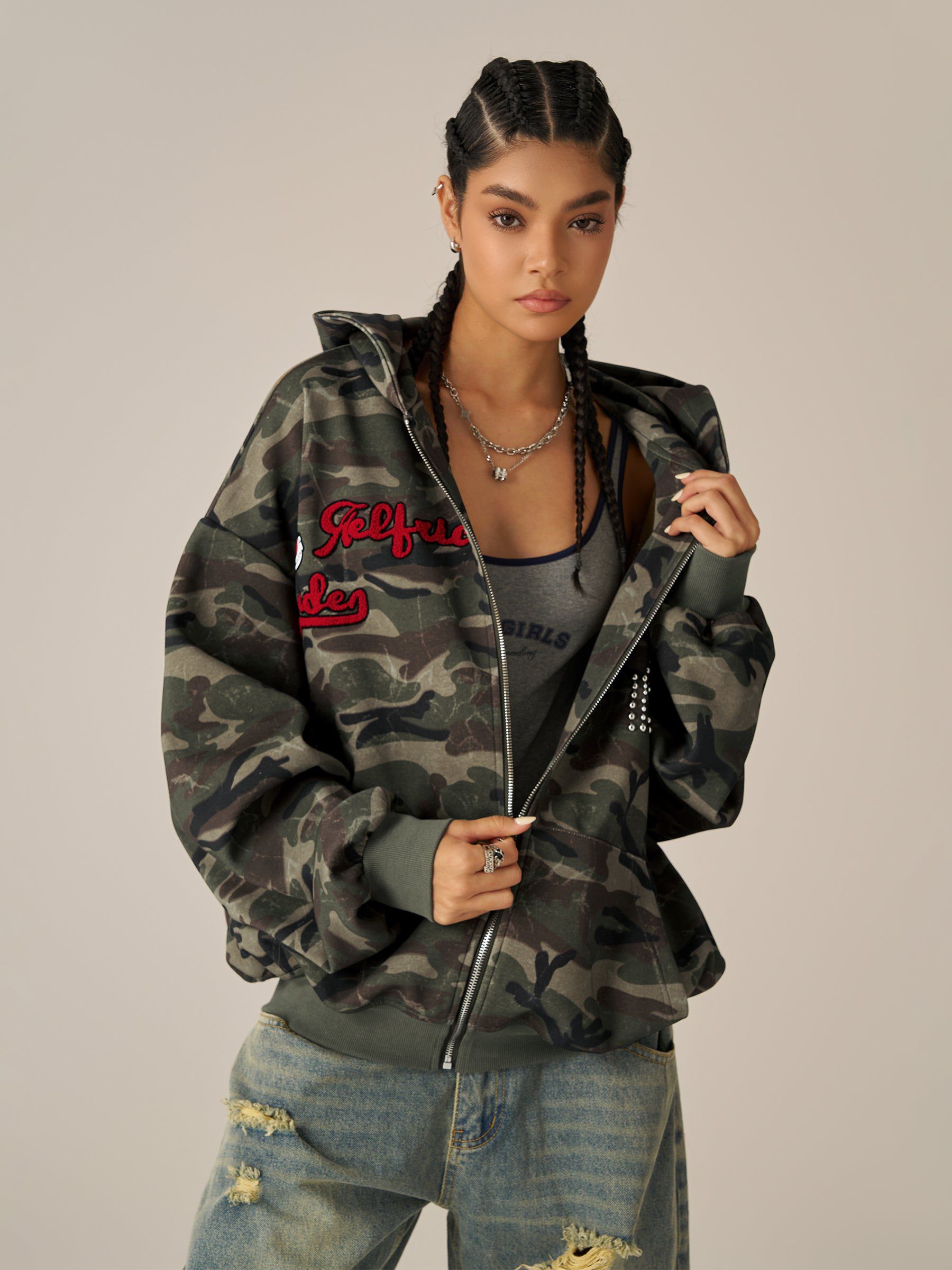 Aelfric Eden Boxy Camo Zip Up Hoodie-LL Trendy Clothing Store