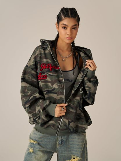 Aelfric Eden Boxy Camo Zip Up Hoodie-LL Trendy Clothing Store