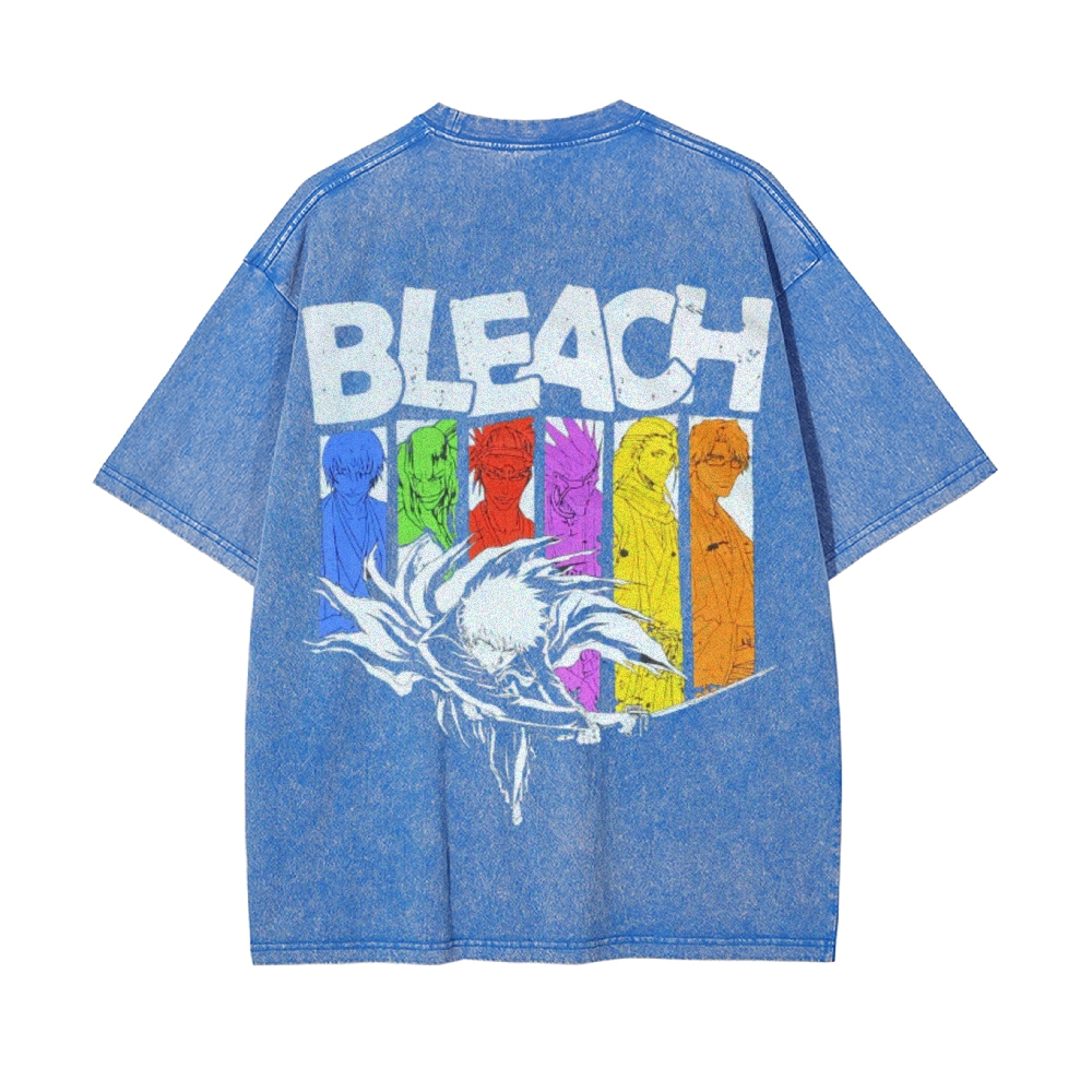 Vintage Unisex-Adult Oversized Washed Cotton T-Shirt Graphic BLEACH - Shinigami T-shirt-Uraldept Trendy Clothing Store