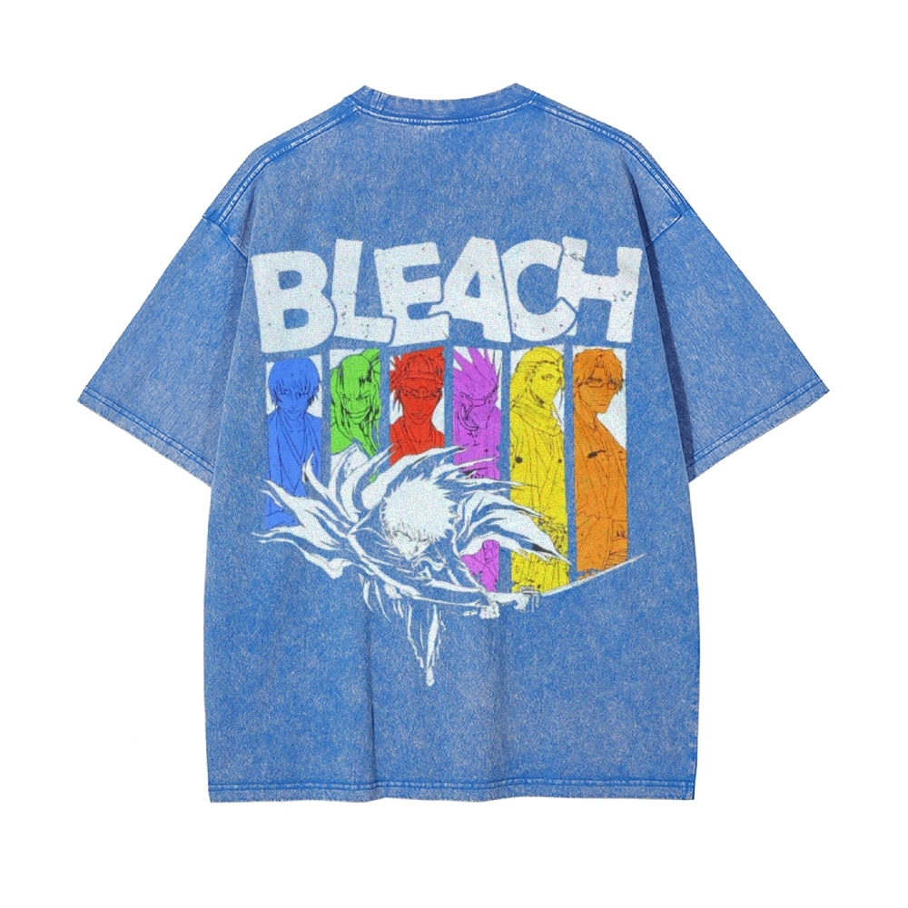 Vintage Unisex-Adult Oversized Washed Cotton T-Shirt Graphic BLEACH - Shinigami T-shirt-Uraldept Trendy Clothing Store