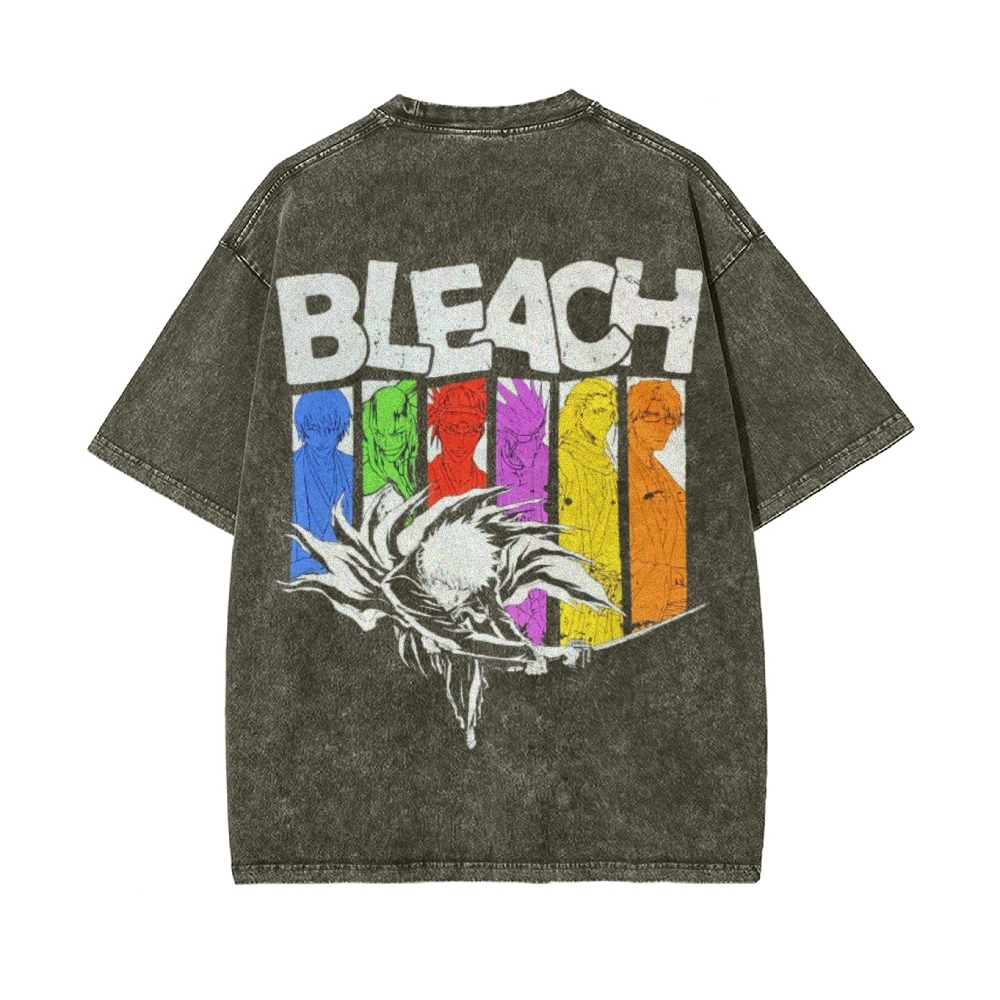 Vintage Unisex-Adult Oversized Washed Cotton T-Shirt Graphic BLEACH - Shinigami T-shirt-Uraldept Trendy Clothing Store