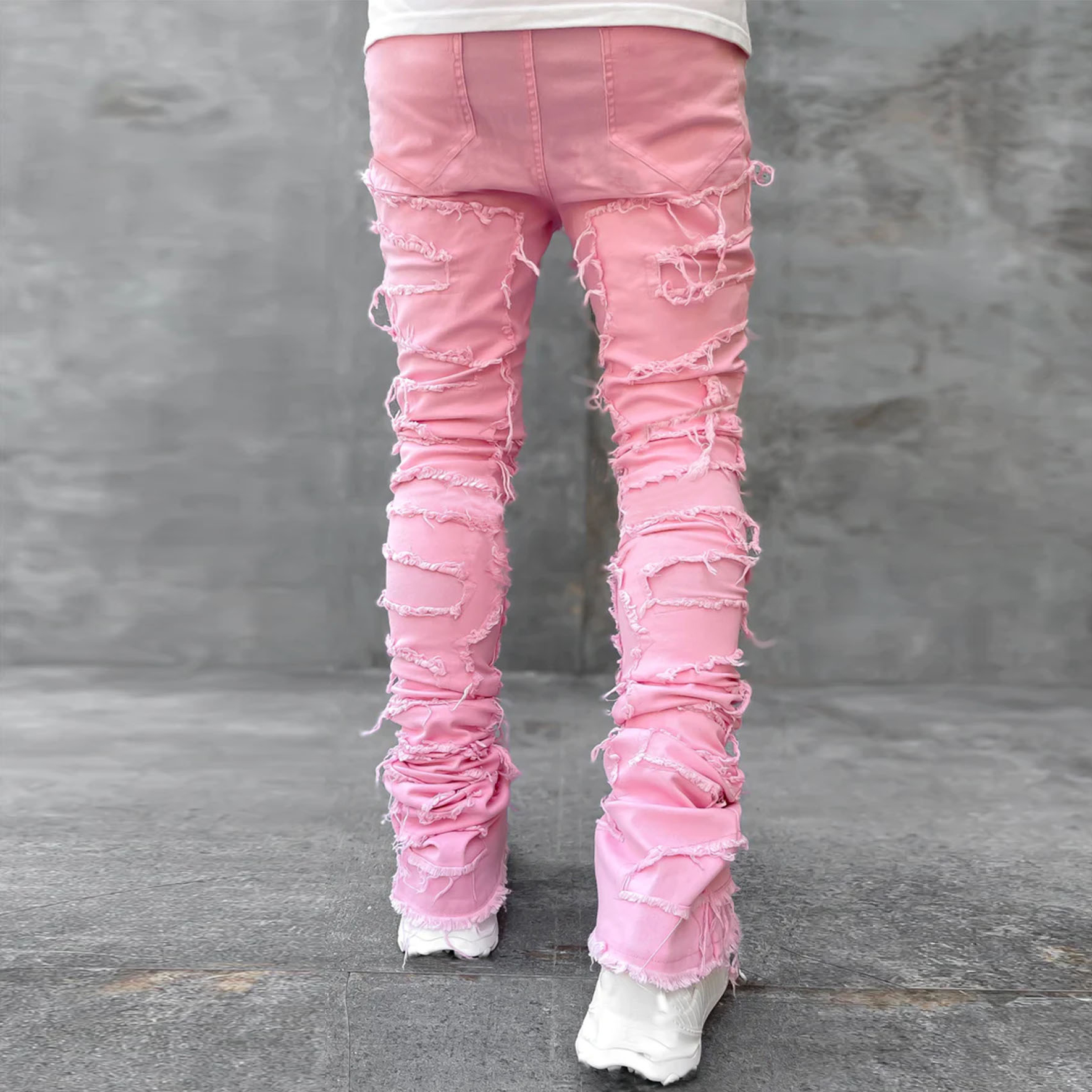 Street Chic Stretch Patch Denim Straight Leg Pants-LL Trendy Clothing Store