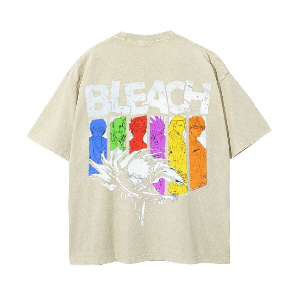 Vintage Unisex-Adult Oversized Washed Cotton T-Shirt Graphic BLEACH - Shinigami T-shirt-Uraldept Trendy Clothing Store