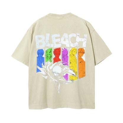 Vintage Unisex-Adult Oversized Washed Cotton T-Shirt Graphic BLEACH - Shinigami T-shirt-Uraldept Trendy Clothing Store