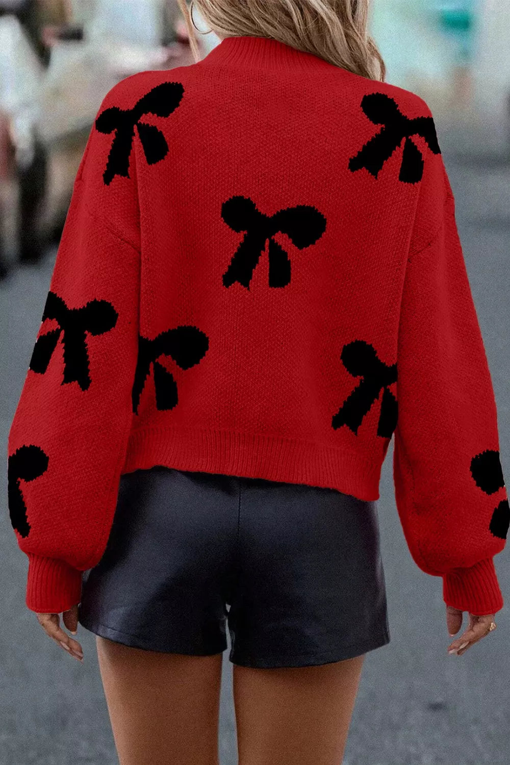 Pearl Bow Red Sweater (ships 2-3 weeks)-LL Trendy Clothing Store