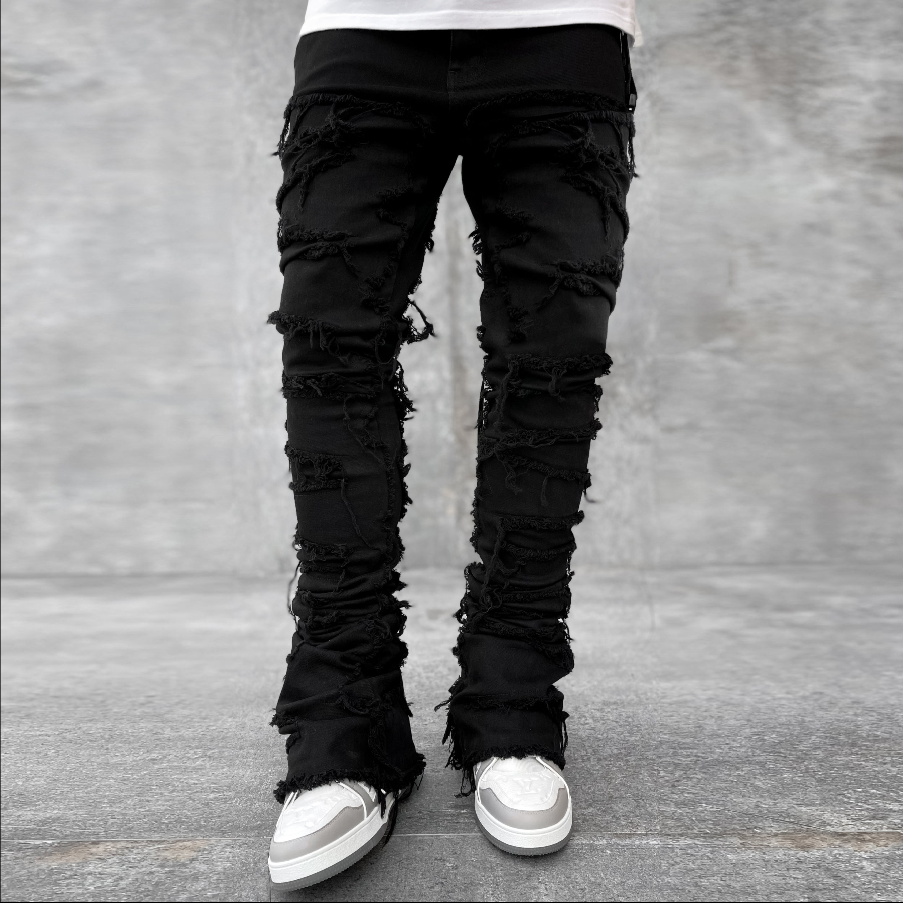 Men's Street Fashion Stretch Patch Denim Straight Leg Pants-Uraldept Trendy Clothing Store