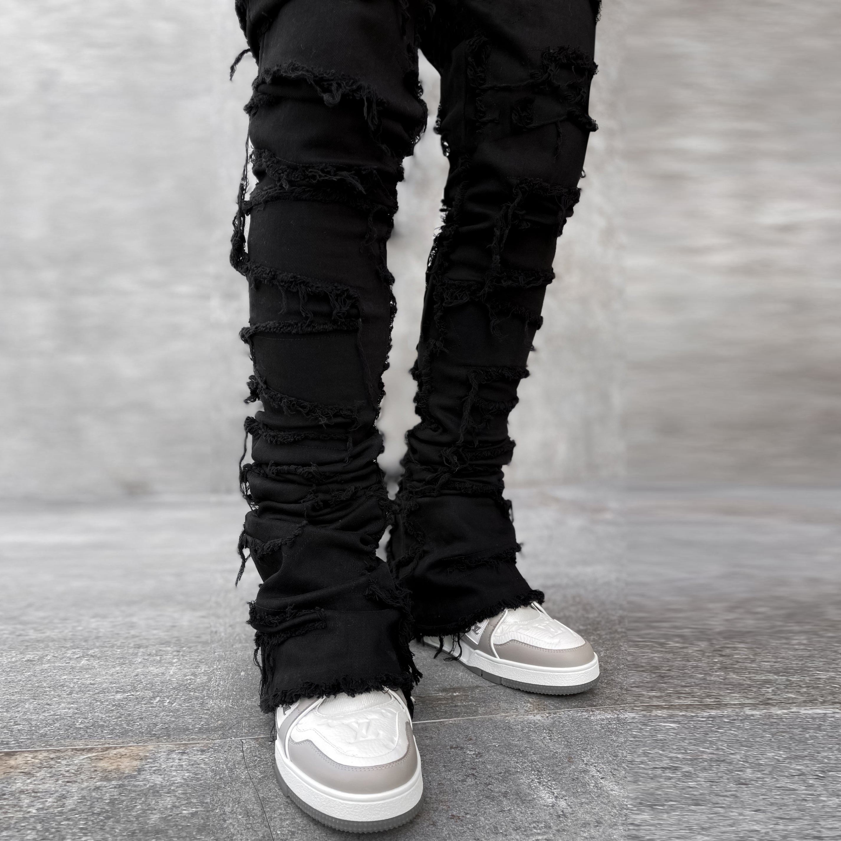 Men's Street Fashion Stretch Patch Denim Straight Leg Pants-Uraldept Trendy Clothing Store
