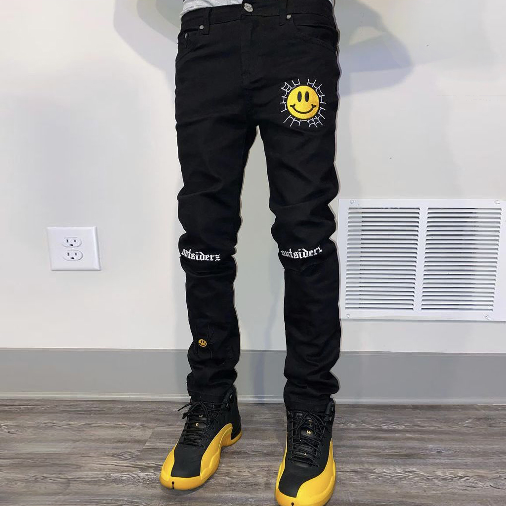 Street style personality solid color printed trousers men-Uraldept Trendy Clothing Store