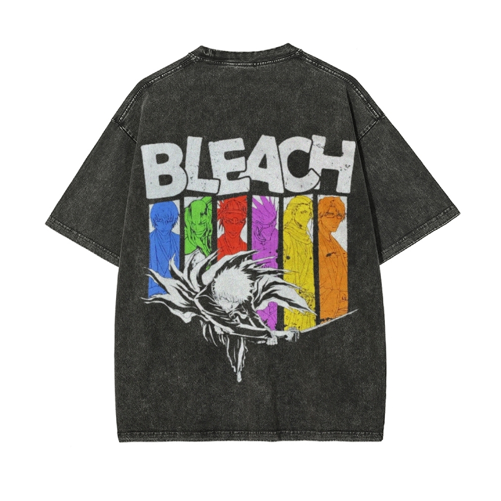 Vintage Unisex-Adult Oversized Washed Cotton T-Shirt Graphic BLEACH - Shinigami T-shirt-Uraldept Trendy Clothing Store