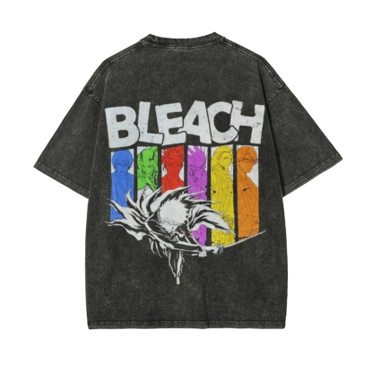 Vintage Unisex-Adult Oversized Washed Cotton T-Shirt Graphic BLEACH - Shinigami T-shirt-Uraldept Trendy Clothing Store