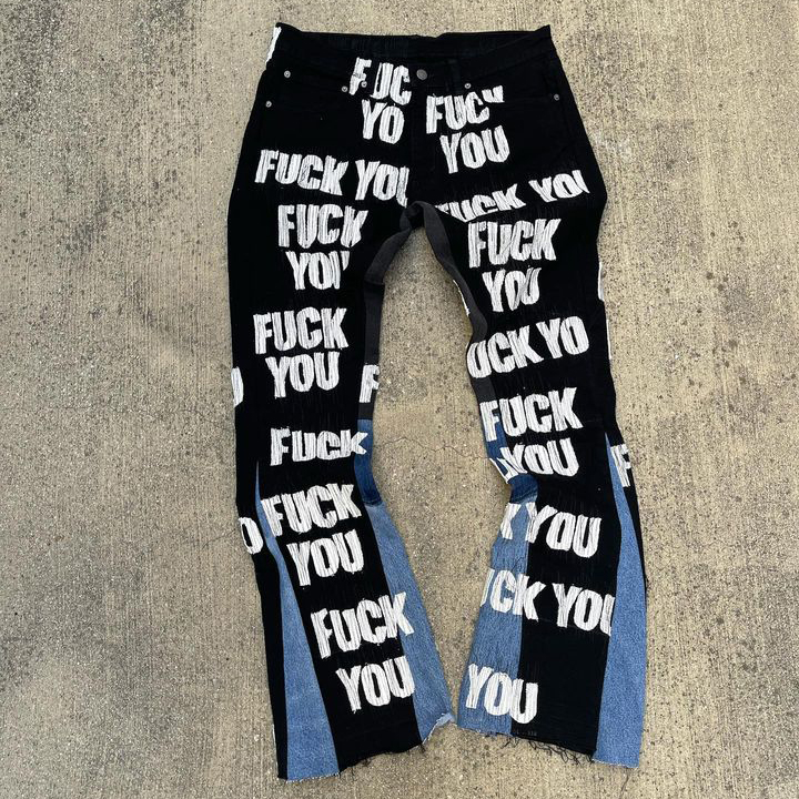 Casual street paneled ripped flared jeans-Uraldept Trendy Clothing Store