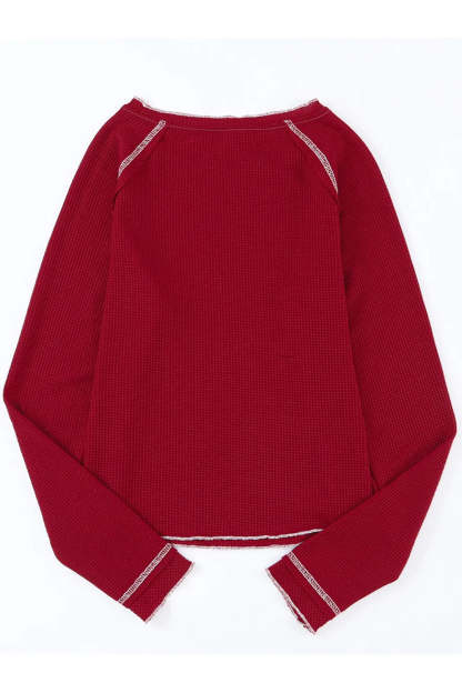 Christmas Tree Sequin Waffle Knit Long Sleeve Sweatshirt-LL Trendy Clothing Store