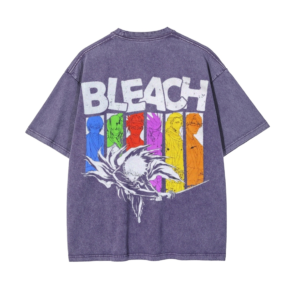 Vintage Unisex-Adult Oversized Washed Cotton T-Shirt Graphic BLEACH - Shinigami T-shirt-Uraldept Trendy Clothing Store