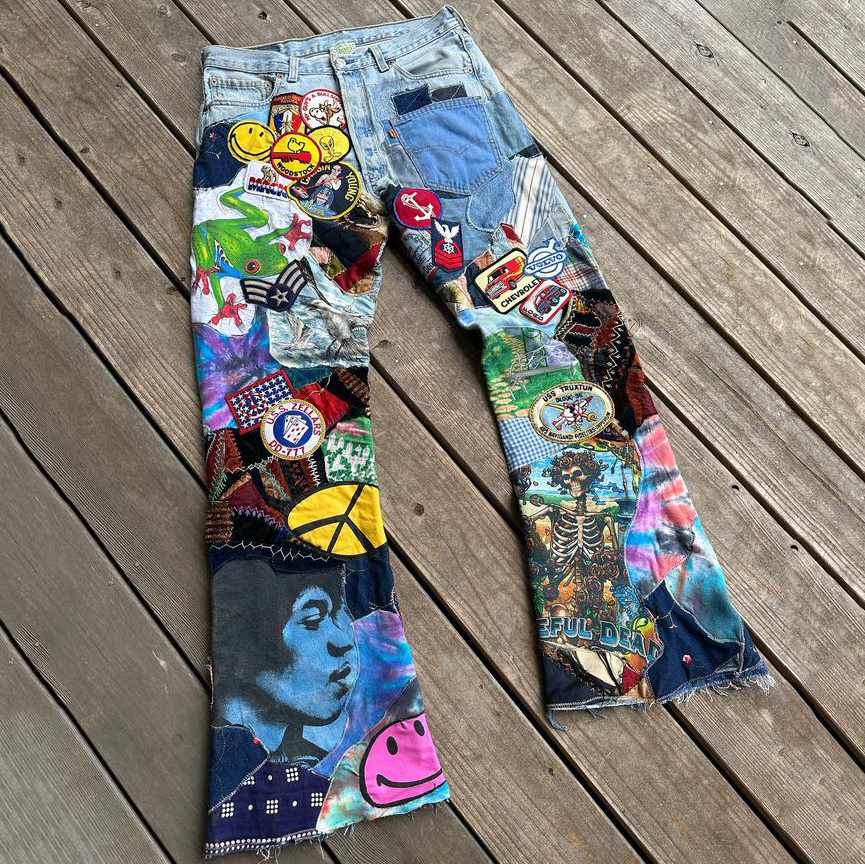 Casual Street Patch Denim Trousers-Uraldept Trendy Clothing Store