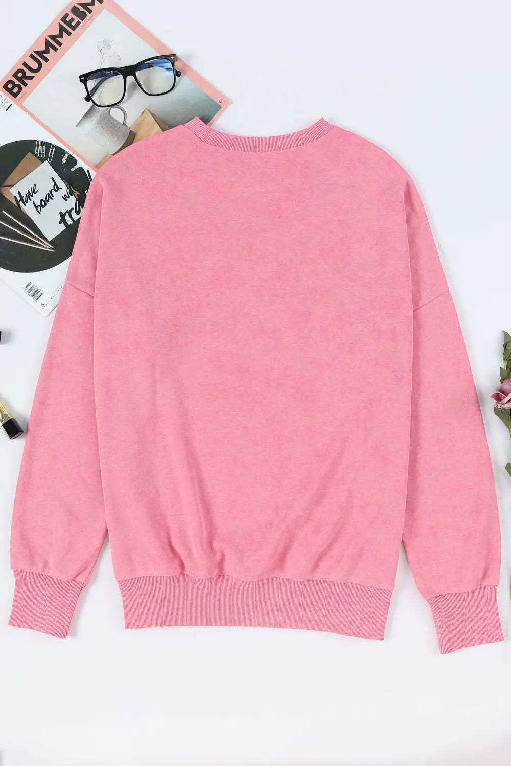 Sequin Candy Cane Round Neck Slit Sweatshirt-LL Trendy Clothing Store