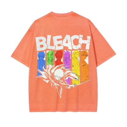 Vintage Unisex-Adult Oversized Washed Cotton T-Shirt Graphic BLEACH - Shinigami T-shirt-Uraldept Trendy Clothing Store