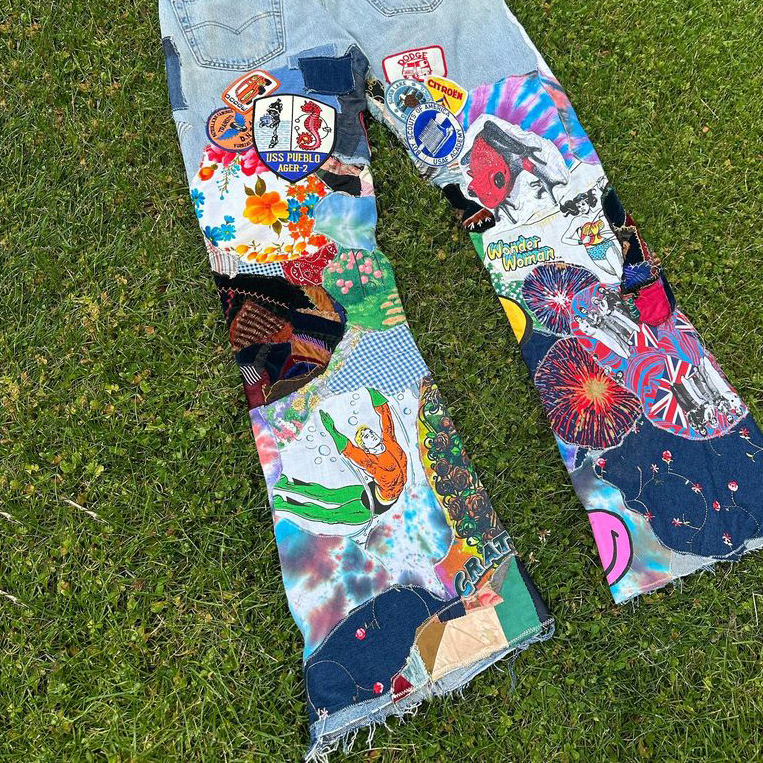 Casual Street Patch Denim Trousers-Uraldept Trendy Clothing Store