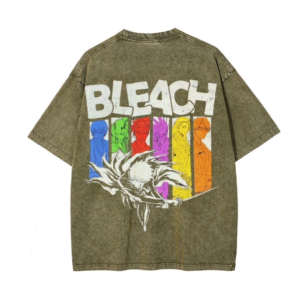 Vintage Unisex-Adult Oversized Washed Cotton T-Shirt Graphic BLEACH - Shinigami T-shirt-Uraldept Trendy Clothing Store