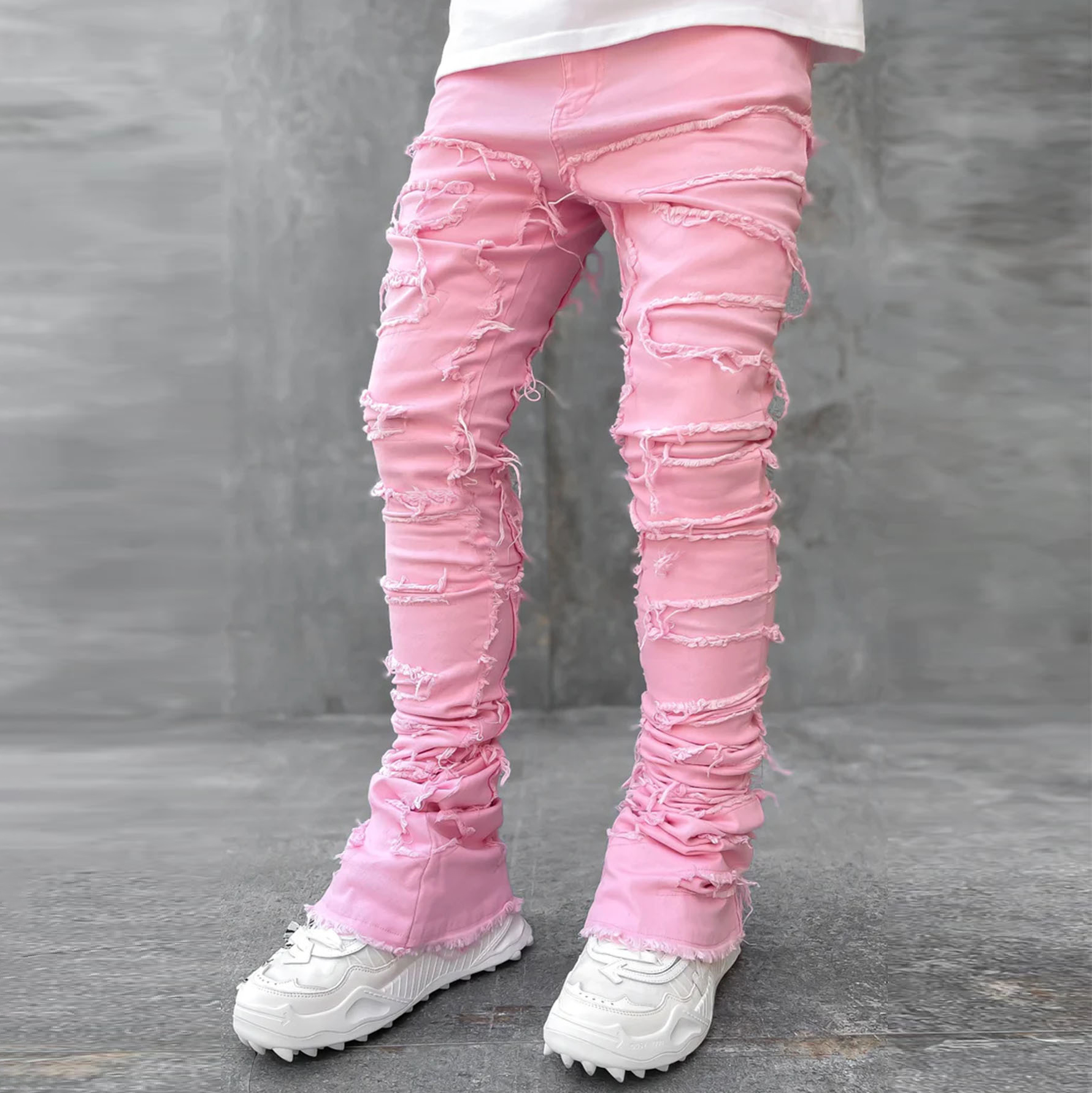 Street Chic Stretch Patch Denim Straight Leg Pants-Uraldept Trendy Clothing Store