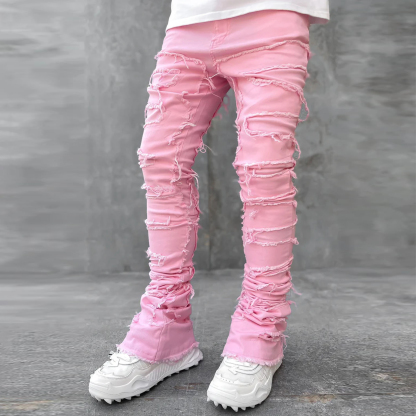 Street Chic Stretch Patch Denim Straight Leg Pants-LL Trendy Clothing Store