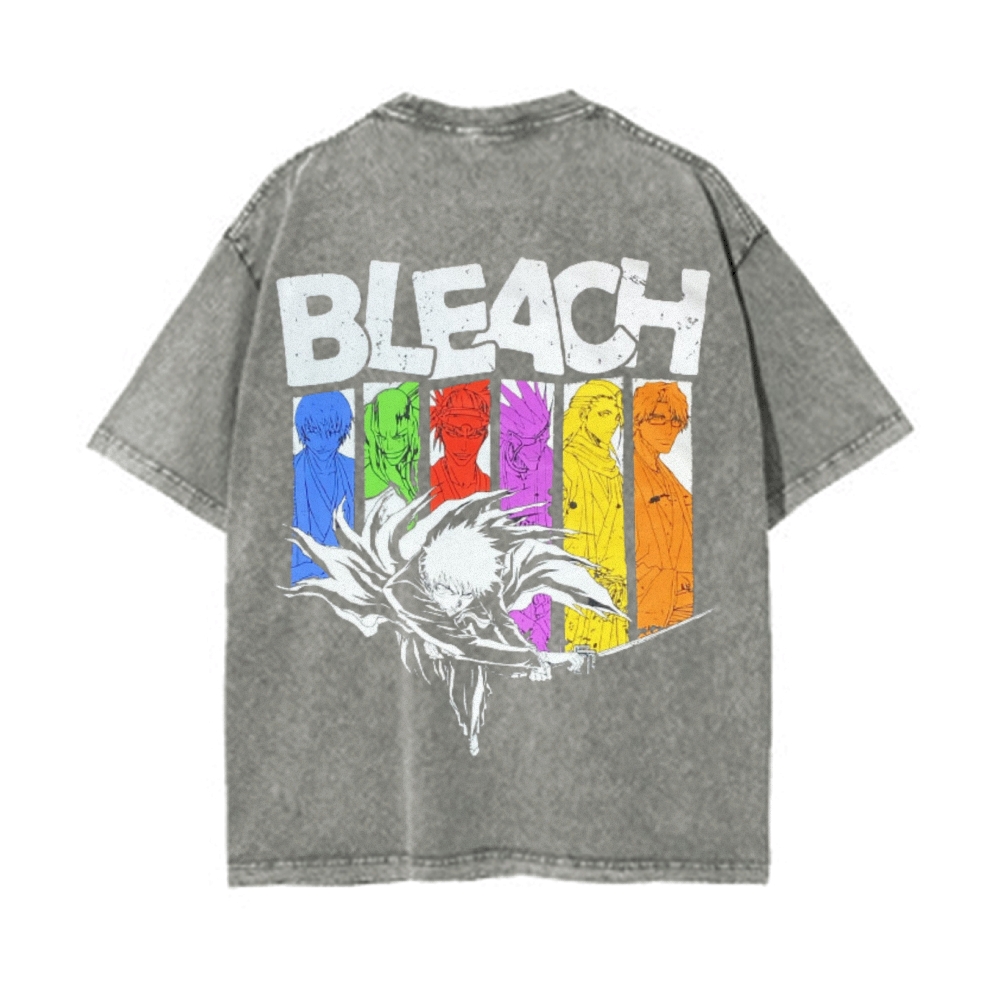 Vintage Unisex-Adult Oversized Washed Cotton T-Shirt Graphic BLEACH - Shinigami T-shirt-Uraldept Trendy Clothing Store